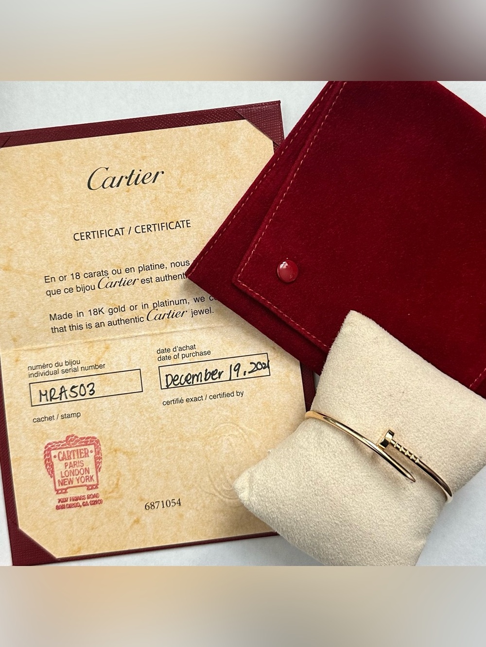 Cartier Juste Un Clou Bracelet Nail Bangle Small Model 18K Yellow Gold Size 15